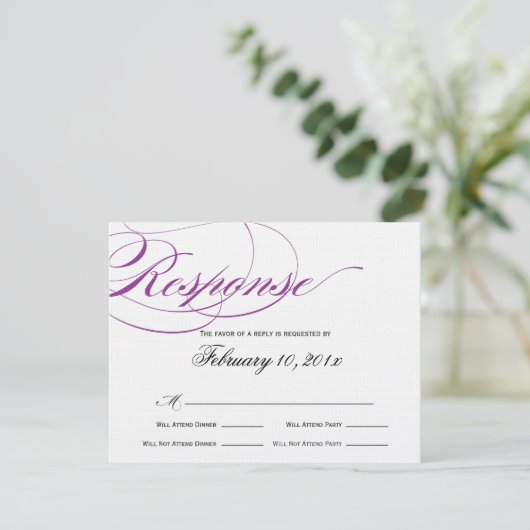 Elegante Script Response Card - Lila RSVP Karte (Stehend Vorderseite)