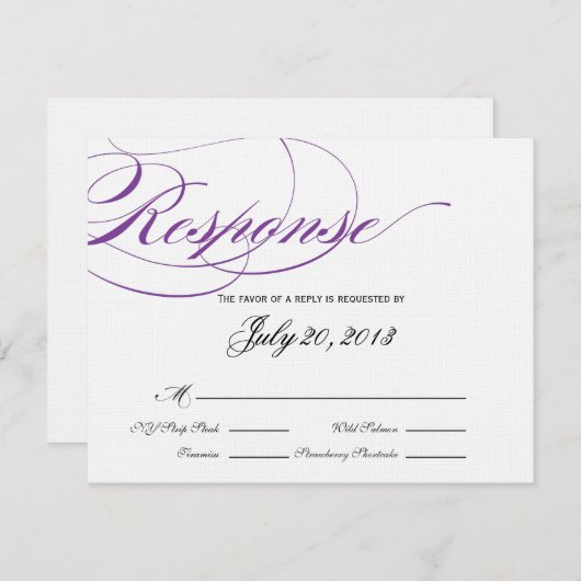 Elegante Script Response Card - Lila RSVP Karte (Vorne/Hinten)