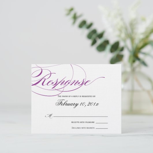 Elegante Script Response Card - Lila RSVP Karte (Stehend Vorderseite)