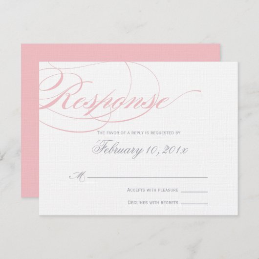 Elegante Script Response Card - Rosa Farbe RSVP Karte (Vorne/Hinten)