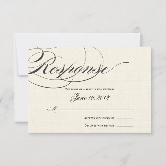 Elegante Script Response Card - Schwarz/Aus Weiß RSVP Karte (Vorderseite)