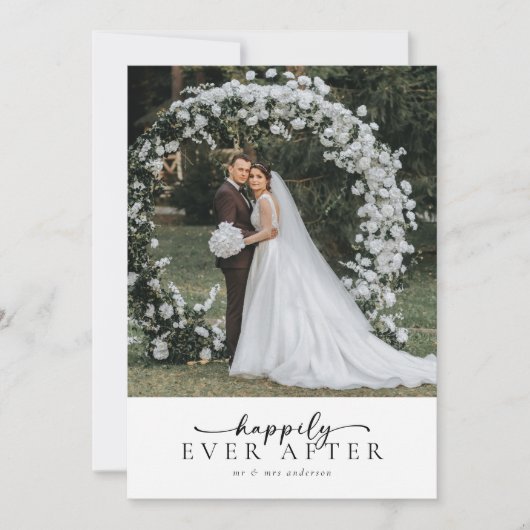 Elegante Script Romantic Foto Wedding Dankeskarte (Vorderseite)