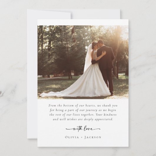 Elegante Script Romantic Foto Wedding Dankeskarte (Rückseite)