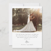 Elegante Script Romantic Foto Wedding Dankeskarte (Rückseite)