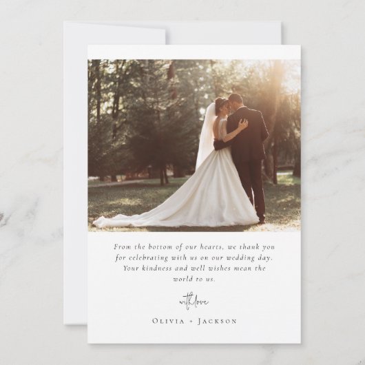 Elegante Script Romantic Foto Wedding Dankeskarte (Rückseite)