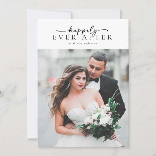 Elegante Script Romantic Foto Wedding Dankeskarte (Vorderseite)
