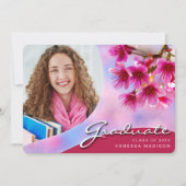 Elegante Script-Rosa-Blume | Modernes Foto Grad Ankündigung (Vorderseite)