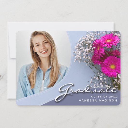 Elegante Script-Rosa-Blume | Modernes Foto Grad Ankündigung (Vorderseite)