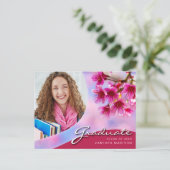 Elegante Script-Rosa-Blume | Modernes Foto Grad Postkarte (Stehend Vorderseite)