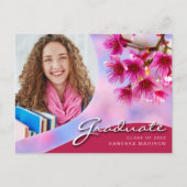 Elegante Script-Rosa-Blume | Modernes Foto Grad Postkarte (Vorderseite)