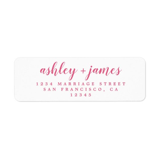 Elegante Script Rosa White Wedding Rücksendeadress (Vorne)