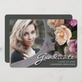 Elegante Script-Rose-Blume | Modernes Foto Grad an Ankündigung (Vorne/Hinten)