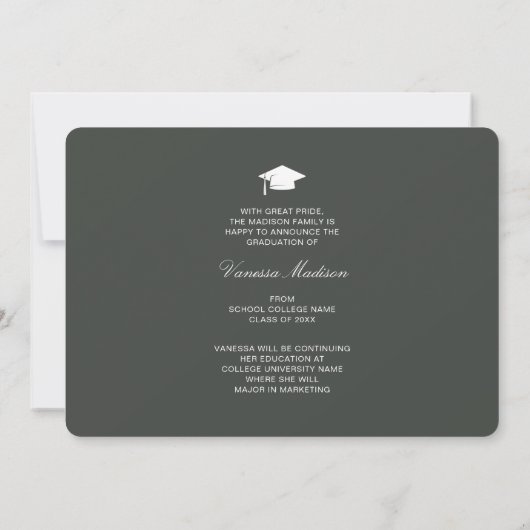 Elegante Script-Rose-Blume | Modernes Foto Grad an Ankündigung (Rückseite)