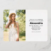 Elegante Script-Rose Gold 2 Foto Graduation Party Folieneinladung (Rückseite)