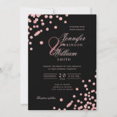 Elegante Script Rose Gold Confetti QR Wedding Blac Einladung (Vorderseite)