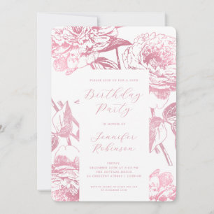 Elegante Script-Rose Gold Floral Geburtstagsparty Einladung
