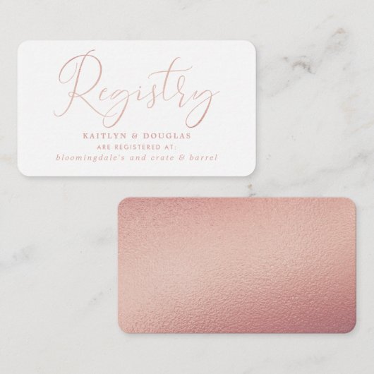 Elegante Script-Rose Gold Foil Geschenkkartei Begleitkarte (Vorne/Hinten)