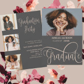 Elegante Script-Rose Gold Foto Collage Graduate Einladung