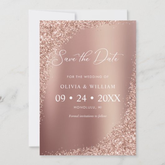 Elegante Script-Rose Gold-Hochzeit speichern Sie d Save The Date (Vorderseite)