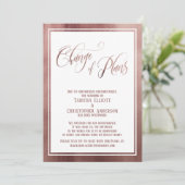Elegante Script-Rose Gold Postponed Wedding Card Einladung (Stehend Vorderseite)