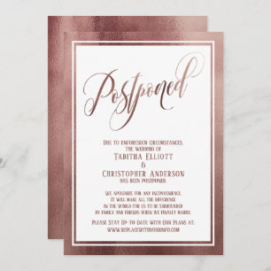 Elegante Script-Rose Gold Postponed Wedding Card Einladung