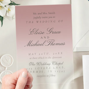 Elegante Script-Rose Pink Gradient Wedding Acryleinladungen