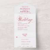 Elegante Script Rot-Weiß-Kalligrafie-Hochzeit All In One Einladung (Innen Boden)