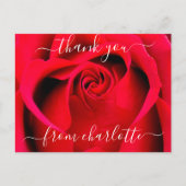 Elegante Script-Rote Rose Floral Vielen Dank Postkarte (Vorderseite)