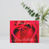 Elegante Script-Rote Rose Floral Vielen Dank Postkarte (Stehend Vorderseite)