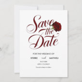 Elegante Script-Rote Rose Hochzeit Save The Date (Vorderseite)