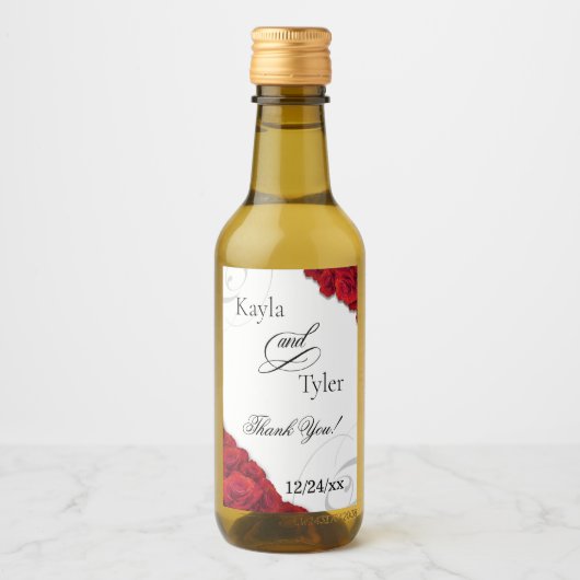 Elegante Script-Rote Rosen Hochzeit Weinetikett (Vorderseite)