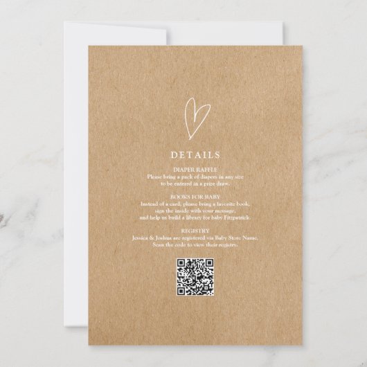 Elegante Script-rustikale Kraft in einer Babydusch Einladung (Rückseite)