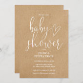 Elegante Script-rustikale Kraft in einer Babydusch Einladung (Vorne/Hinten)