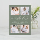 Elegante Script Sage Green 4 Foto Collage Save The Date (Stehend Vorderseite)