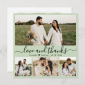 Elegante Script Sage Green 4 Foto Collage Wedding Dankeskarte (Vorne/Hinten)