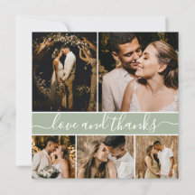Elegante Script Sage Green 5 Foto Collage Wedding