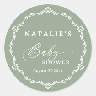 Elegante Script-Sage Green Baby-Dusche Runder Aufkleber