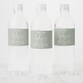 Elegante Script-Sage Green Baby-Dusche Wasserflaschenetikett (Flaschen)