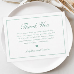 Elegante Script Sage Green Babyparty Dankeskarte