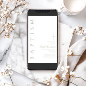 Elegante Script Sage Green Cross Taufe Einladung