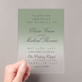 Elegante Script Sage Green Gradient Wedding Acryleinladungen (Insitu (Handheld))