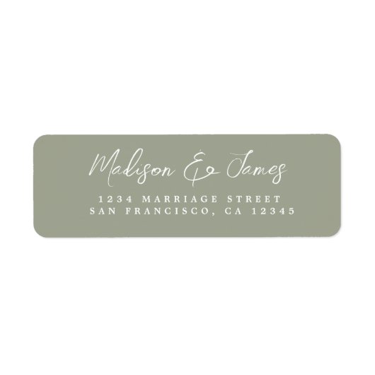 Elegante Script Sage Green Wedding Rücksendeadress (Vorne)