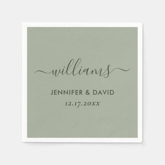 Elegante Script Sage Green Wedding Serviette (Vorderseite)