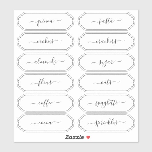 Elegante Script Scallop Frame Kitchen Pantry Label (Blatt)