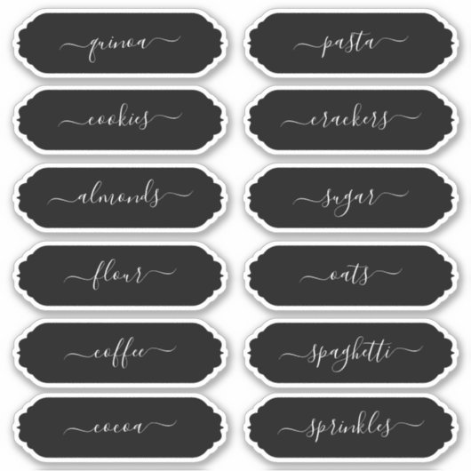Elegante Script Scallop Frame Kitchen Pantry Label (Vorderseite)