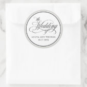 Elegante Script-Schnörkel-Gastgeschenke Hochzeiten Runder Aufkleber (Tasche)