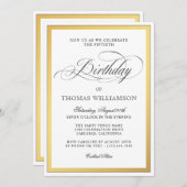 Elegante Script-Schnörkel Gold Fiftieth Birthday Einladung (Vorne/Hinten)