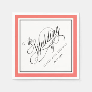 Elegante Script-Schnörkel Hochzeit Korallengrenze Serviette