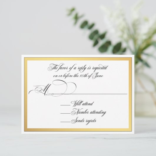 Elegante Script-Schnörkel Hochzeit von RSVP (Stehend Vorderseite)
