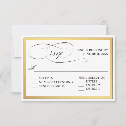 Elegante Script-Schnörkel Hochzeit von RSVP (Vorderseite)